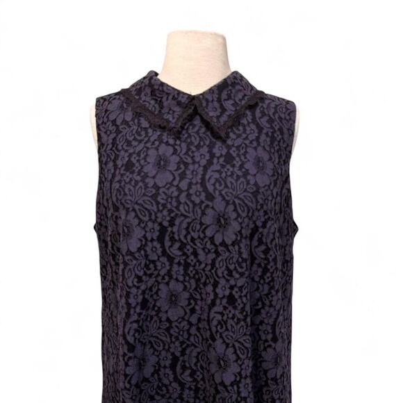 Nanette Lepore Women's Navy Black Dress 14 Pleated Skirt Peter Pan Collar Lace - Picture 3 of 8